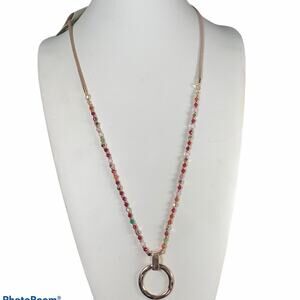 Charlie Paige glass metal beads leather necklace